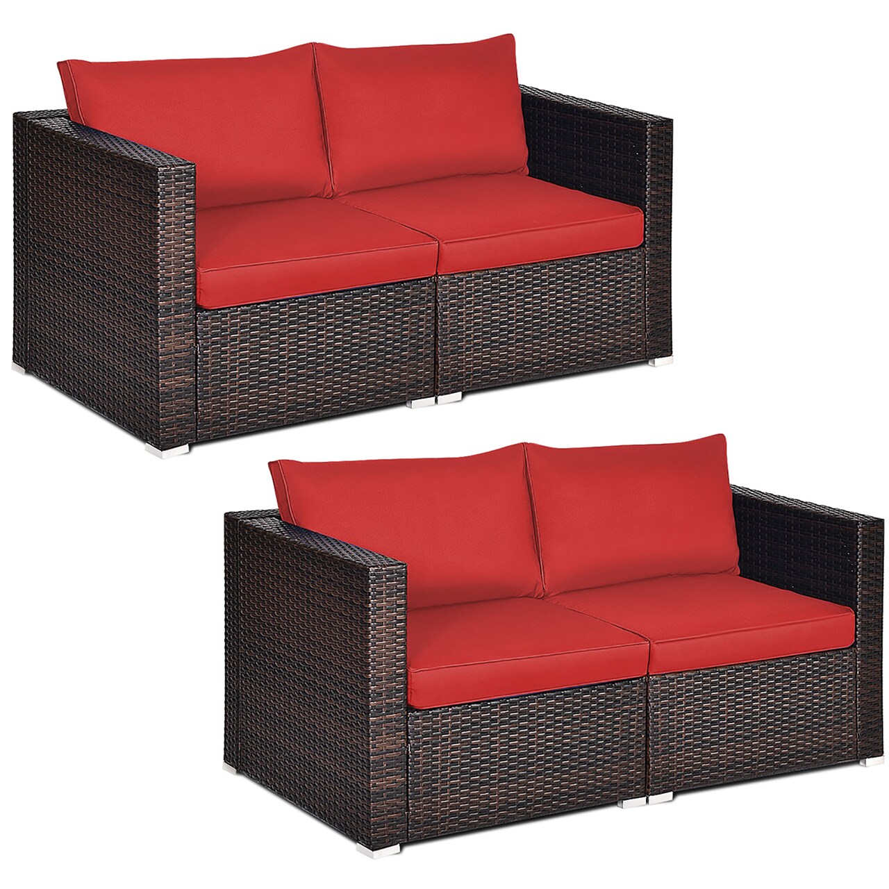 Costway 4PCS Patio Rattan Corner Sofa Sectional Furniture SetBlue\Beige\Navy Cushion